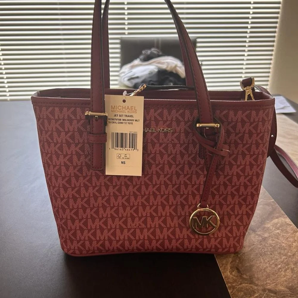 Michael Kors Red Tote with MK Logo and Leather Handles - Picture 12 of 12